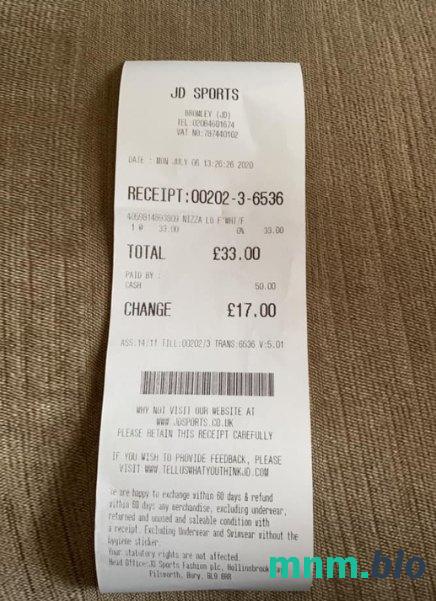 JD Sports Store szablon pokwitowania płatności PSD